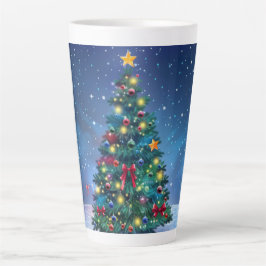 Caneca De Café Latte Árvore de Natal Festiva com gif de Design de Inver