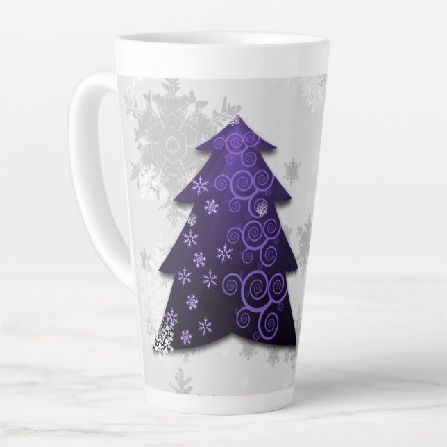Caneca De Café Latte Árvore de Natal Festiva Roxa Lata (Ângulo esquerdo)