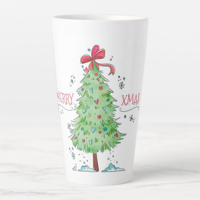 Caneca De Café Latte Árvore de Natal Merry Xmas (Frente)