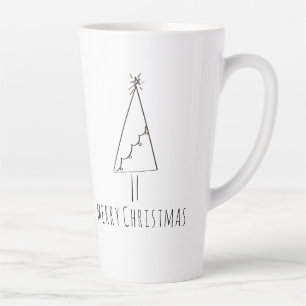Caneca De Café Latte Árvore de Natal Minimalista em Linha Arte