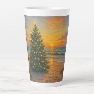 Caneca De Café Latte Árvore de Natal náutica/litorânea praia