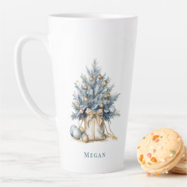 Caneca De Café Latte Árvore de Natal Personalizada Elegante, Dourada, C
