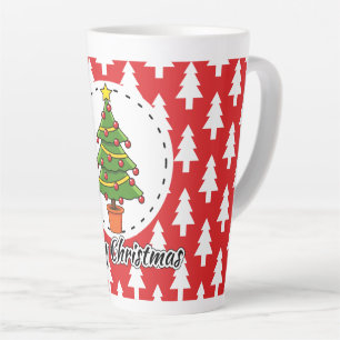 Caneca De Café Latte Árvore de Natal sobre Pinheiros Vermelhos - Feliz