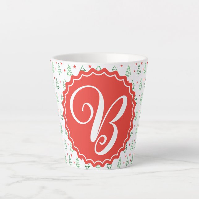 Caneca De Café Latte Árvore de Natal Vermelha e Verde (Frente)