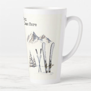 Caneca De Café Latte Árvore de neve russa de aquarela