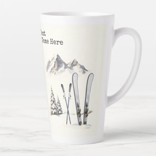 Caneca De Café Latte Árvore de neve russa de aquarela (Direita)