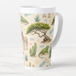 Caneca De Café Latte Árvore divi de Aruba, burro, iguana, cacto