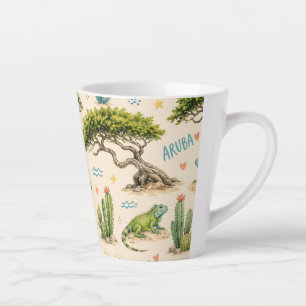 Caneca De Café Latte Árvore divi de Aruba, burro, iguana, cacto