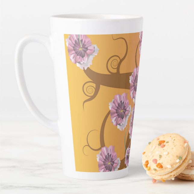 Caneca De Café Latte Árvore Espiral Com Flor (In Situ)