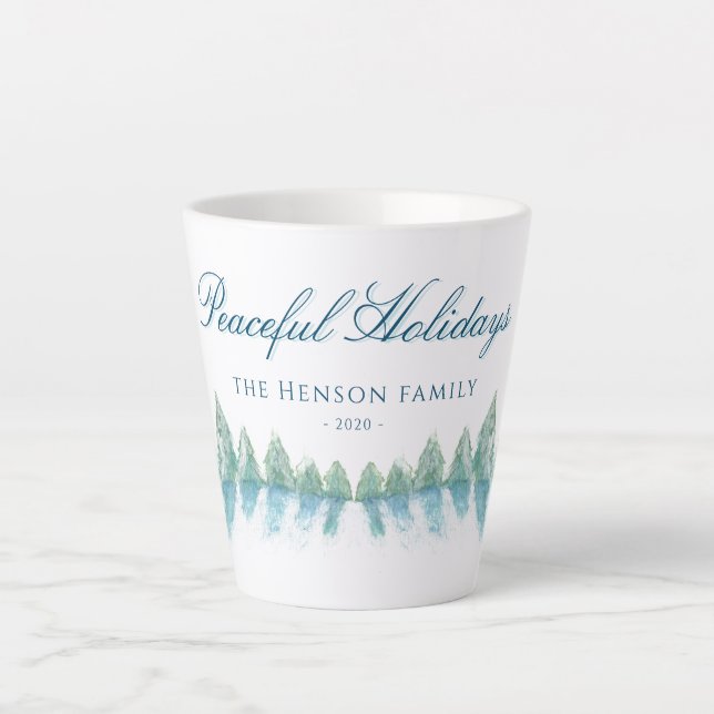 Caneca De Café Latte Árvore Florestal de inverno pacífica Natal (Frente)