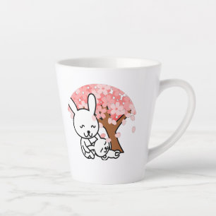 Caneca De Café Latte Árvore Sakura Fofa Casal de coelho Kawaii 