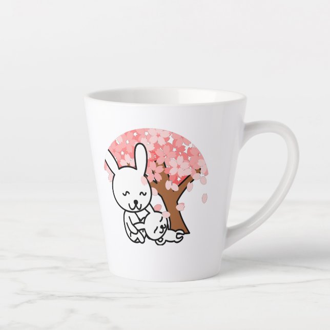 Caneca De Café Latte Árvore Sakura Fofa Casal de coelho Kawaii  (Direita)