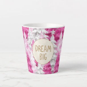 Caneca De Café Latte Árvores brancas cor-de-rosa, Dourado sonho brilhan