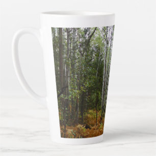 Caneca De Café Latte Árvores de Bétula Branca e Samambaias de Outono na