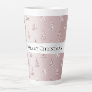 Caneca De Café Latte Árvores de natal brilhante Douradas com Rosa de Bl
