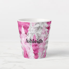 Caneca De Café Latte Árvores de Natal, Glama Branco Rosa