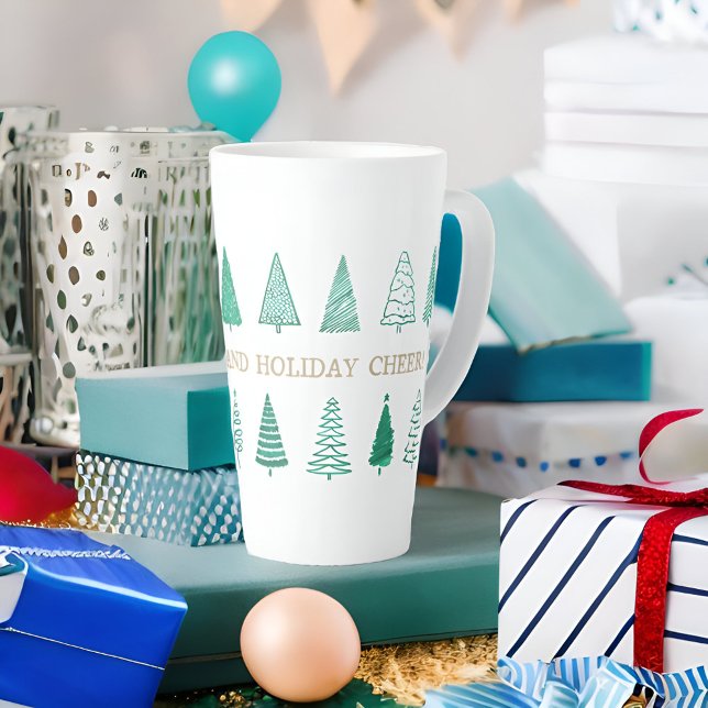 Caneca De Café Latte Árvores de Natal Modernas em Aquarela Clássica (Criador carregado)