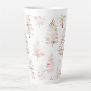 Caneca De Café Latte Árvores de Natal Rosa Bege