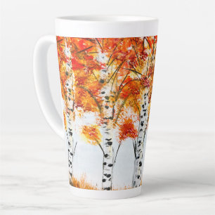 Caneca De Café Latte Árvores de Pássaros Caindo Folhas de Laranja do ou