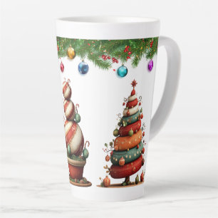 Caneca De Café Latte Árvores Topiárias de Natal Caprichosas