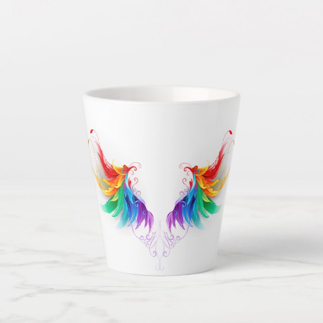 Caneca De Café Latte Asas Fluffy Rainbow (Frente)