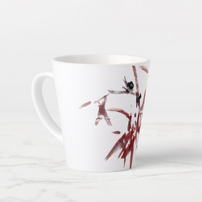 Caneca De Café Latte Asiatische Kunst mit Schnecke und Rotem Bambus (Ângulo esquerdo)