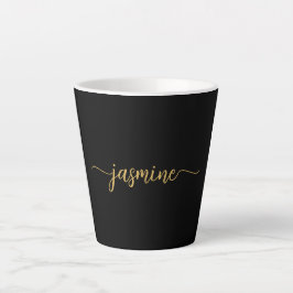 Caneca De Café Latte Assinatura de Nome com Monograma Preto e Dourado M