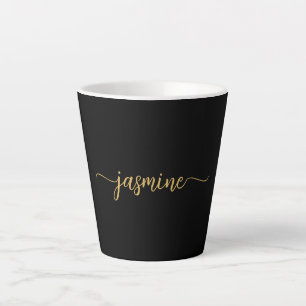 Caneca De Café Latte Assinatura de Nome Monograma Preto e Dourado Minim