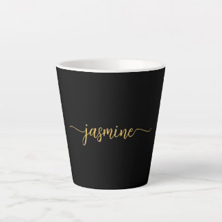 Caneca De Café Latte Assinatura de Nome Monograma Preto e Dourado Minim