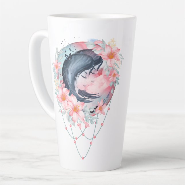 Caneca De Café Latte Astrologia de Aquarela Sinal Zodiac | Monograma (Ângulo esquerdo)