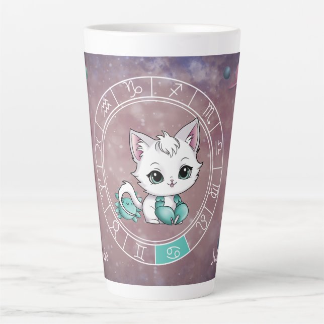 Caneca De Café Latte Astrologia do Planeta das Rodas de Gato Cute do Ca (Frente)