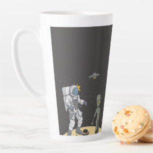 Caneca De Café Latte Astronauta e alienígena