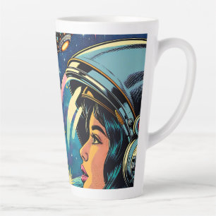 Caneca De Café Latte Astronauta Mulher Encontra Alienígena Extraterrest