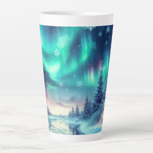 Caneca De Café Latte aurora borealis/Natal/Inverno
