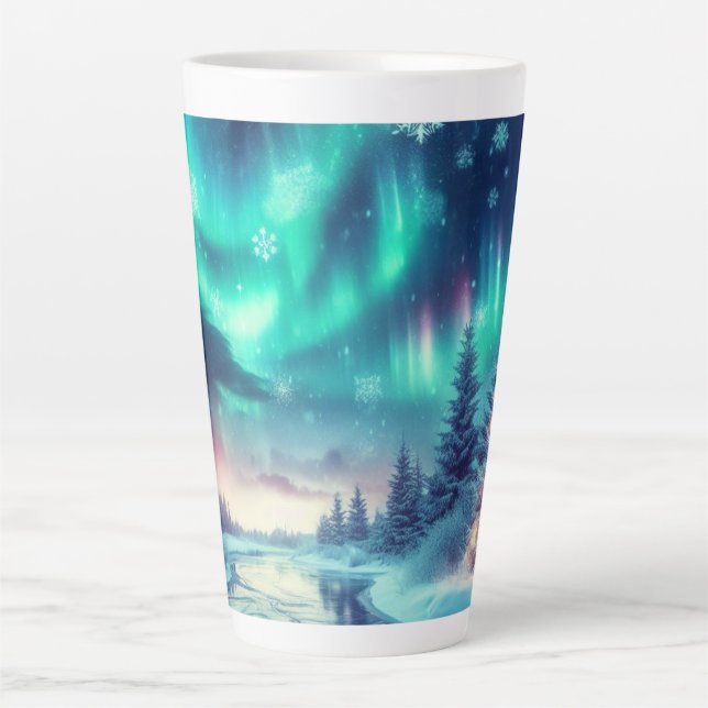 Caneca De Café Latte aurora borealis/Natal/Inverno (Frente)