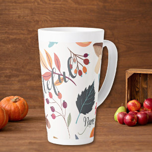 Caneca De Café Latte Autumn Design "grateful" e Nome Latte Mug 17oz