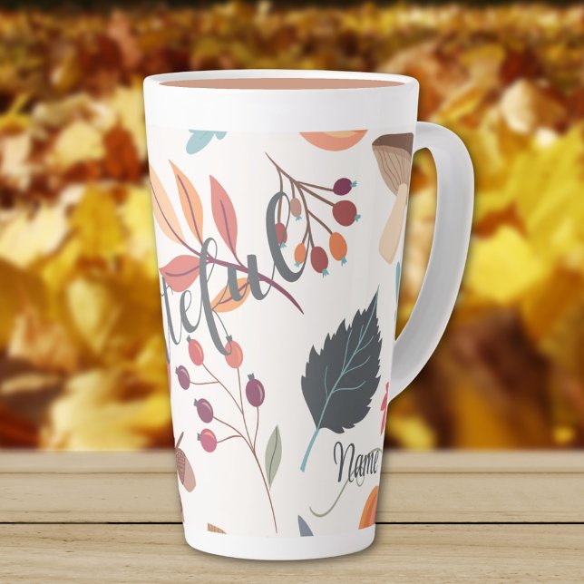 Caneca De Café Latte Autumn Design "grateful" e Nome Latte Mug 17oz (Criador carregado)