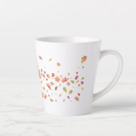 Caneca De Café Latte Autumn Girl Com Folhas Voadoras