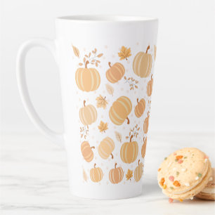 Caneca De Café Latte Autumn Harvest Pumpkin e Folha de Folha