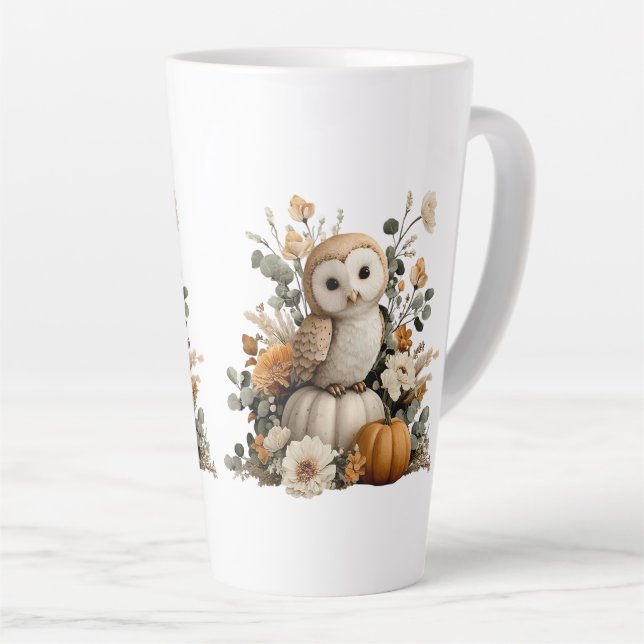 Caneca De Café Latte Autumn Owca com Pumpkins Halloween Art (Ângulo direito)
