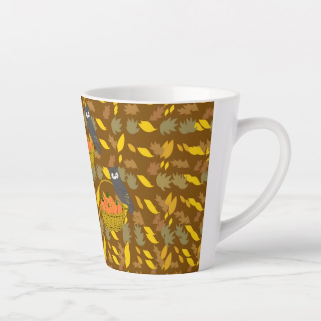 Caneca De Café Latte Autumn Owl Pumpkin Pattern Latte Mug	 (Direita)