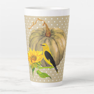 Caneca De Café Latte Autumn Pumpkin Sunflower e Finch
