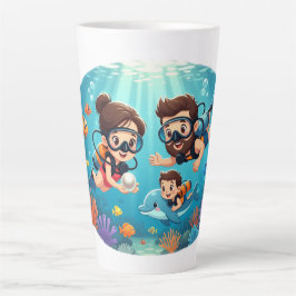Caneca De Café Latte Aventura de Mergulho Familiar com Equipamento Autô