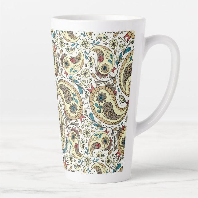 Caneca De Café Latte Aves de salsa, amarelas/castanhas e brancas (Direita)