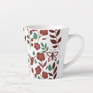 Caneca De Café Latte Aves e borboletas, sem costura, de tipo floral