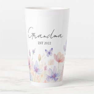 Caneca De Café Latte Avó Personalizada Ano de Início - Flor e Borboleta