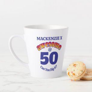 Caneca De Café Latte AWESOME 50 BLUE Birthday
