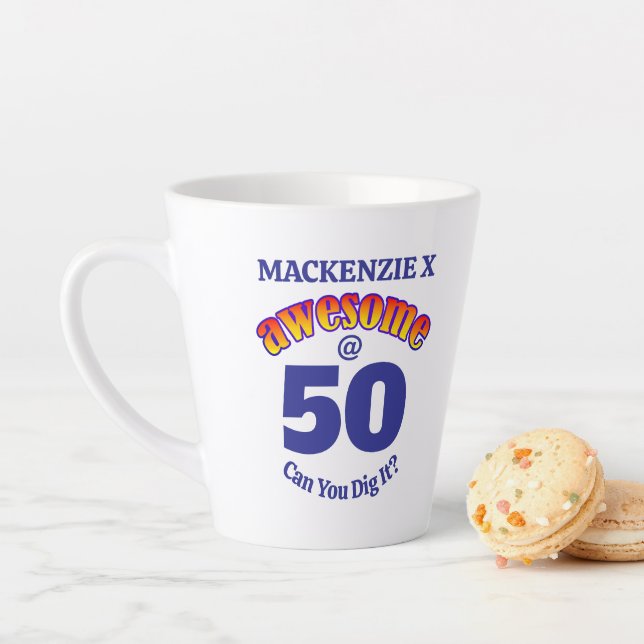 Caneca De Café Latte AWESOME 50 BLUE Birthday (In Situ)