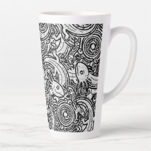 Caneca De Café Latte Axolote Azteca Xolotl Padrão Tribal Preto & Branco