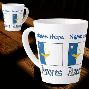 Caneca De Café Latte Azores Bandeira Açoriana Azul Personalização Peque